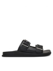 Calvin Klein Klapki City Sandal Buckle Lth HW0HW02885 Czarny. Czarne klapki damskie CALVIN KLEIN, bez wzorów, ze skóry, bez obcasa. Za 529.99 zł.