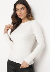 Biały Klasyczny Sweter z Wiskozą Valentivra. Białe swetry klasyczne damskie Born2be, m, z jeansu, bez kołnierzyka. Za 89.99 zł.