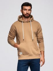 Męska bluza dresowa kangurka z kapturem - brązowa V2 - Rozmiar: S. Brązowe bluzy z kapturem męskie Ombre Clothing, m, z bawełny. Za 155.99 zł.