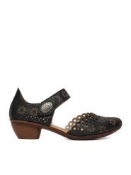 Rieker Półbuty 43753-00 Czarny. Czarne półbuty damskie Rieker, bez wzorów, ze skóry, bez obcasa, na obcasie. Za 319.99 zł.