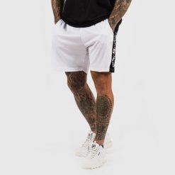 Szorty męskie fitness regular białe Vertical. Białe szorty sportowe męskie GYMBEAM, l, z materiału, na fitness i siłownię. Za 54.90 zł.