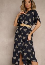 Granatowa Wiskozowa Sukienka o Koszulowym Kroju z Haftem i Paskiem z Klamrą Lioessa. Niebieskie sukienki damskie Renee, na co dzień, l, bez wzorów, z wiskozy, eleganckie, bez kołnierzyka, bez ramiączek, maxi, kopertowe. W wyprzedaży za 118.99 zł.