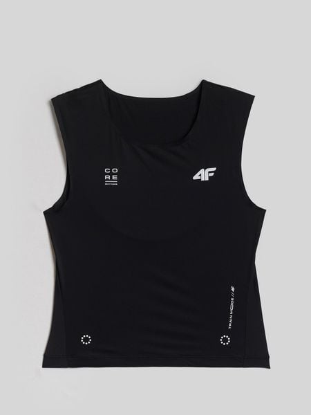 4F Crop top treningowy szybkoschnący damski - czarny XL. Czarne topy damskie 4f, l, bez wzorów, bez kołnierzyka. Za 99.99 zł.