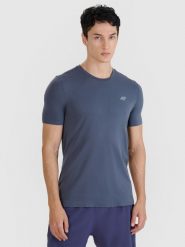 4F Koszulka do biegania szybkoschnąca męska - szara S/M. Szare t-shirty sportowe męskie 4f, m, z dzianiny, bez ramiączek, do biegania. W wyprzedaży za 99.99 zł.