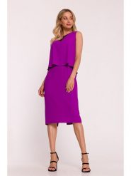 Stylove Sukienka w kolorze fioletowym rozmiar: L. Różowe sukienki damskie Stylove, na co dzień, l, bez wzorów, z koronki, bez kołnierzyka, bez ramiączek, midi, proste. Za 249.99 zł.