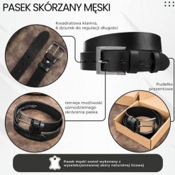 Pasek męski skórzany premium z klasyczną klamrą elegancki czarny 100 cm Paolo Peruzzi PG-10-BL-100. Czarne paski męskie bez wzorów, z materiału, casualowe. Za 69.00 zł.