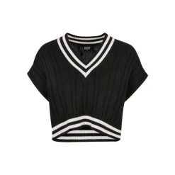 Damski krótki sweter z dzianiny Urban Classics College. Czarne swetry klasyczne damskie Urban Classics, na zimę, z dzianiny, bez kołnierzyka. Za 191.00 zł.