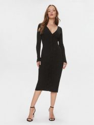 Guess Sukienka dzianinowa Celia W4RK60 Z34O0 Czarny Slim Fit. Czarne sukienki damskie Guess, m, z aplikacjami, z dzianiny, bez kołnierzyka, bez ramiączek. Za 699.99 zł.