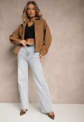 Jasnoniebieskie Jeansy High Waist o Szerokim Kroju w Klasycznym Stylu Sesalitia. Niebieskie jeansy damskie Renee, z podwyższonym stanem. Za 119.99 zł.