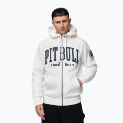 Bluza męska Pitbull Norton Hooded Zip. Białe bluzy sportowe męskie PITBULL, bez wzorów, z bawełny, sportowe, bez kołnierzyka, bez ramiączek. Za 239.99 zł.
