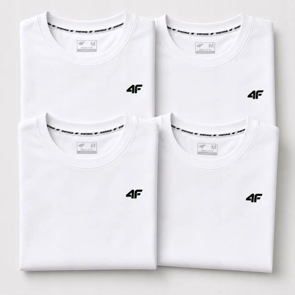 KOMPLET KOSZULEK MĘSKICH 4F ZESTAW 4 SZTUKI T-SHIRT 3XL TTSHM3341 BIAŁY. Białe t-shirty męskie 4f, m, bez wzorów, z bawełny, bez kołnierzyka. Za 199.96 zł.