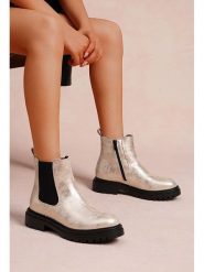 Foreverfolie Botki w kolorze złotym rozmiar: 38. Żółte botki damskie Foreverfolie, bez obcasa, bez zapięcia. Za 130.99 zł.