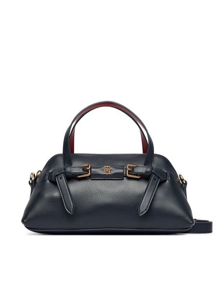 Tommy Hilfiger Torebka Th Buckle Mini Tote AW0AW19034 Granatowy. Niebieskie torebki klasyczne damskie Tommy Hilfiger, bez wzorów, ze skóry, bez dodatków. Za 529.99 zł.