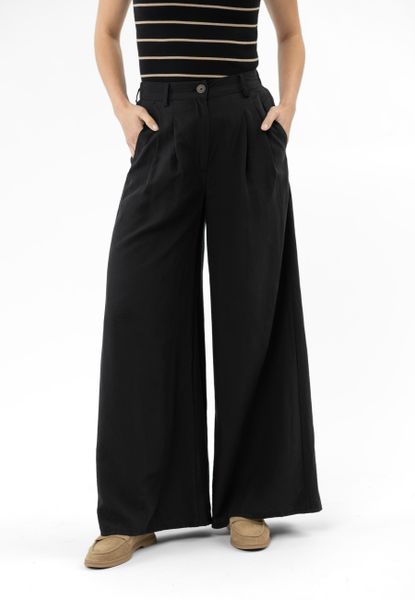 Szerokie spodnie R-MARGA. Czarne spodnie materiałowe damskie Volcano, bez wzorów, z lyocellu, eleganckie. Za 149.99 zł.