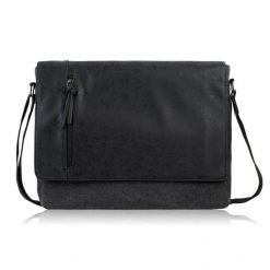 Torba męska na ramię do pracy czarna canvas skóra ekologiczna A4 AS-10-BL. Czarne torby męskie na ramię bez wzorów, z materiału, na ramię. Za 179.90 zł.