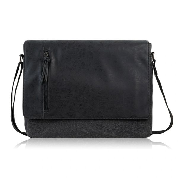 Torba męska na ramię do pracy czarna canvas skóra ekologiczna A4 AS-10-BL. Czarne torby męskie na ramię bez wzorów, z materiału, na ramię. Za 179.90 zł.