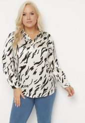 Biała Koszula z Motywem Pasków i Podpinanymi Rękawami Iloreth. Białe koszule damskie Born2be, xl, bez wzorów, z jeansu, casualowe, bez kołnierzyka, bez ramiączek. Za 39.99 zł.