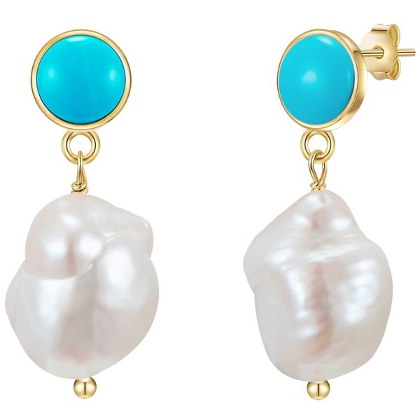 Glanzstücke München Kolczyki wiszące srebrne srebro wysokiej próby Turkusowy (rek.) Perła hodowlana słodkowodna żółte złoto 1 ct Damski. Niebieskie kolczyki damskie Glanzstücke München, z perłą, pozłacane. Za 319.99 zł.