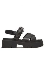 HUGO Sandały Kris_Sandal_BKNA 50542072 Czarny. Czarne sandały damskie Hugo, bez wzorów, ze skóry, bez obcasa, na płaskiej podeszwie. Za 479.99 zł.
