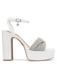 Nine West Sandały WFA2736-1 Biały. Białe sandały damskie Nine West, bez wzorów, z syntetyku, bez obcasa, na słupku. Za 179.99 zł.