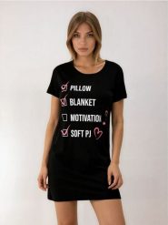 Bawełniana koszula nocna z napisem - czarny. Czarne koszule nocne damskie Sinsay, bez wzorów, z bawełny. Za 19.99 zł.