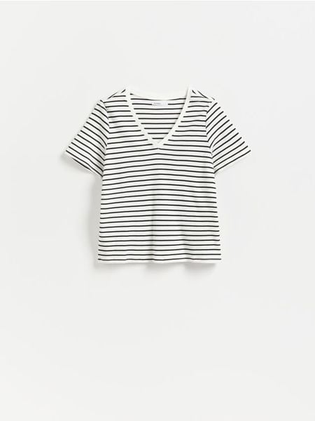Bawełniany t-shirt - wielobarwny. T-shirty damskie Reserved, l, bez wzorów, z bawełny, bez kołnierzyka. Za 59.99 zł.