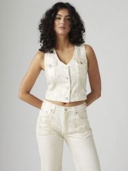 Levi's Top dżinsowy w kolorze białym rozmiar: S. Białe topy damskie Levi's, s, bez wzorów, z bawełny, bez kołnierzyka. Za 128.55 zł.