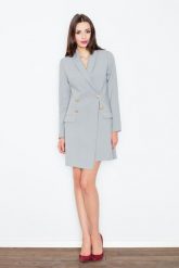 Szara Elegancka Sukienka Smokingowa Zapinana na Guziki. Szare sukienki damskie Figl, s, bez wzorów, z dzianiny, eleganckie, bez kołnierzyka, bez ramiączek. Za 319.00 zł.