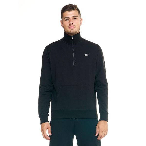 Bluza z bawełna z zamek błyskawiczny na czas wolny. Czarne bluzy bez kaptura męskie LEONE 1947 APPAREL, bez wzorów, z bawełny, sportowe, bez kołnierzyka, bez ramiączek. W wyprzedaży za 134.59 zł.