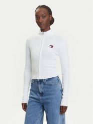 Tommy Jeans Kardigan DW0DW20967 Biały Slim Fit. Białe kardigany damskie Tommy Jeans, xl, bez wzorów, z bawełny. Za 299.99 zł.