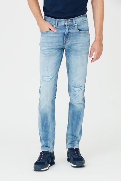 7 FOR ALL MANKIND Niebieskie męskie jeansy Slimmy Tapered, Rozmiar 32. Niebieskie jeansy męskie 7 FOR ALL MANKIND. W wyprzedaży za 599.99 zł.