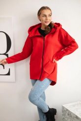 Bluza ocieplana z dłuższym tyłem i kieszeniami czerwona. Czerwone bluzy z kapturem damskie KESI, l, z bawełny. Za 198.65 zł.