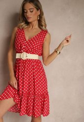 Czerwona Rozkloszowana Sukienka z Bawełną i Wiskozą ze Wzorem Kropek Lilamora. Czerwone sukienki damskie Renee, na co dzień, na lato, l, bez wzorów, z bawełny, eleganckie, bez kołnierzyka, bez ramiączek, mini, kopertowe. W wyprzedaży za 51.99 zł.