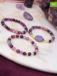 L'Atelier de Gaia Pozłacane bransoletki (3 szt.) z agatami rozmiar: onesize. Różowe bransoletki damskie L'Atelier de Gaia, pozłacane. Za 108.74 zł.