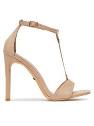 DeeZee Sandały LB0412-1 Beżowy. Brązowe sandały damskie DeeZee, bez wzorów, z materiału, bez obcasa, na szpilce. Za 139.99 zł.