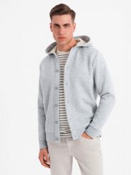 Męska dresowa bluza z kapturem zapinana na guziki – szary melanż V2 OM-SSZP-0186 - XXL. Szare bluzy z kapturem męskie Ombre Clothing, l, z bawełny. Za 143.99 zł.