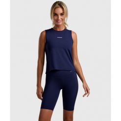 Tank-top Elegancja - Granatowy. Niebieskie topy damskie NORDICDOTS, xs, bez wzorów, z elastanu, bez kołnierzyka. Za 185.00 zł.