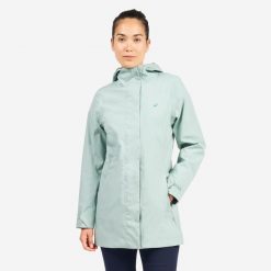 Długa kurtka żeglarska damska Tribord Sailing 500. Zielone kurtki damskie Decathlon, l, bez wzorów, z materiału, bez kaptura. Za 269.99 zł.