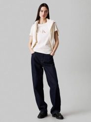 CALVIN KLEIN JEANS Koszulka w kolorze kremowym rozmiar: L. Brązowe bluzki damskie Calvin Klein Jeans, l, bez wzorów, z bawełny, bez kołnierzyka, bez ramiączek. Za 127.35 zł.