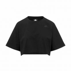 Damski crop top Kappa Icropa Athleisure. Czarne topy sportowe damskie Kappa, xs, bez wzorów, z bawełny, bez ramiączek. Za 189.00 zł.