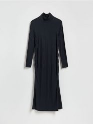Sukienka z modalem - czarny. Czarne sukienki damskie Reserved, l, bez wzorów, z dzianiny, bez kołnierzyka, bez ramiączek, dopasowane. Za 159.99 zł.