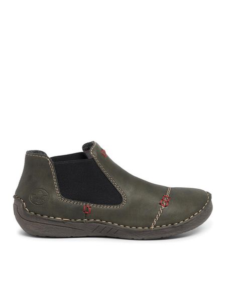 Rieker Sztyblety 52590-54 Khaki. Brązowe botki damskie Rieker, ze skóry, bez obcasa, na płaskiej podeszwie, bez zapięcia. Za 269.99 zł.