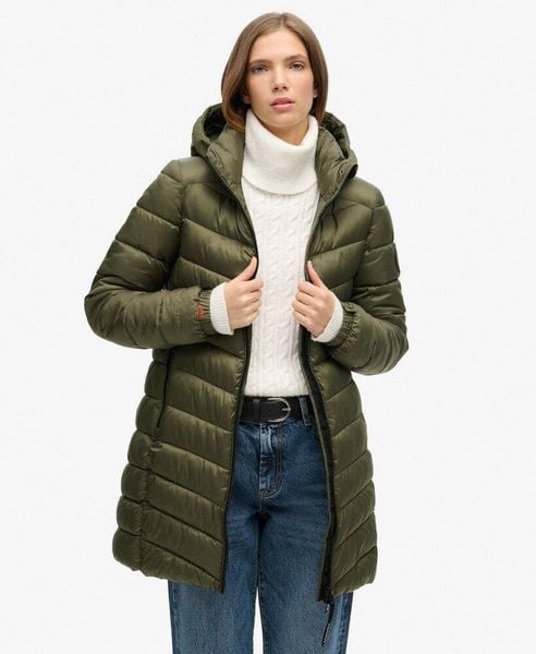 Kurtka pikowana z kapturem Fuji od SUPERDRY. Zielone kurtki damskie Superdry., m, bez wzorów, z kapturem. Za 517.70 zł.