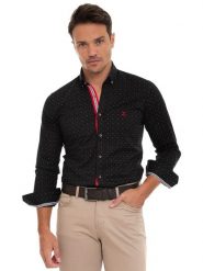 SIR RAYMOND TAILOR Koszula "Risor" w kolorze czarno-czerwonym rozmiar: M. Czarne koszule męskie Sir Raymond Tailor, m, bez wzorów, z bawełny, bez kołnierzyka, bez ramiączek. Za 153.34 zł.