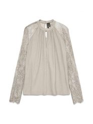 Vero Moda Bluzka w kolorze beżowym rozmiar: M. Brązowe bluzki damskie Vero Moda, m, bez wzorów, z koronki, bez kołnierzyka, bez ramiączek. Za 87.81 zł.