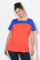 Damskie Bluzka funkcyjna oversize dekolt karo rękaw 1/2. Czerwone bluzki sportowe damskie Ulla Popken, plus size, z elastanu, bez kołnierzyka, bez ramiączek. Za 179.99 zł.