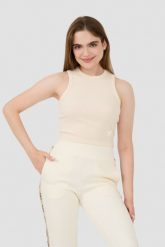 GUESS Beżowy top Edie Tank. Brązowe topy damskie Guess, s, z aplikacjami, bez kołnierzyka. W wyprzedaży za 122.99 zł.