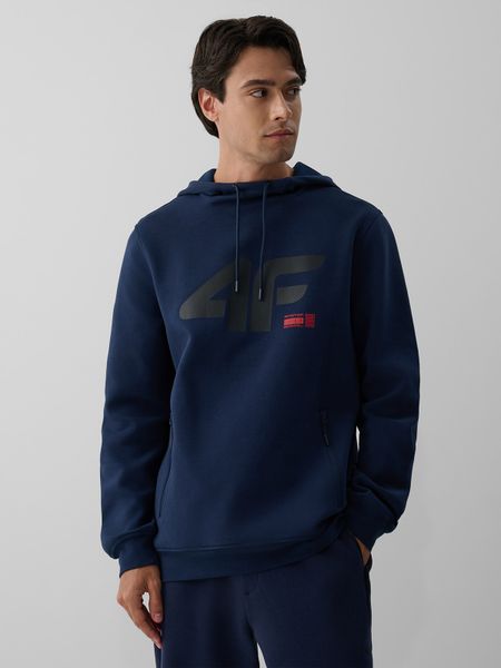 4F Bluza dresowa regular z kapturem męska - granatowa L. Niebieskie bluzy z kapturem męskie 4f, l, z dresówki. Za 189.99 zł.