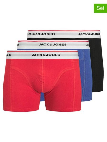 Jack & Jones Bokserki (3 pary) "Jackayden" w kolorze błękitno-czarno-czerwonym rozmiar: S. Czarne bokserki męskie Jack & Jones, bez wzorów, z bawełny. Za 74.28 zł.