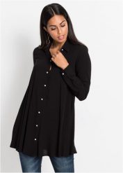 Bluzka z czystej wiskozy. Czarne bluzki damskie bonprix, bez wzorów, z wiskozy, eleganckie, bez kołnierzyka, bez ramiączek. Za 119.99 zł.